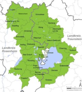 Karte: Gebiet der LAG Chiemgauer Seenplatte.