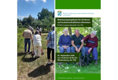 Senioren auf einem Auszeithof – Ankündigungsplakat des AELF Holzkirchen zum Erfahrungsaustausch am 25. September