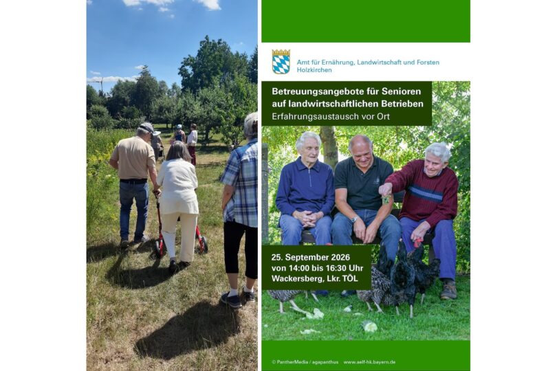 Senioren auf einem Auszeithof – Ankündigungsplakat des AELF Holzkirchen zum Erfahrungsaustausch am 25. September