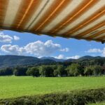 Blick über Wiese und Berge vom Haus aus