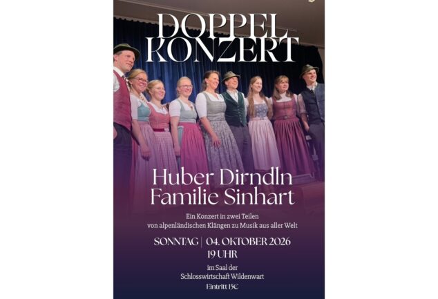 Plakat zum Doppelkonzert mit den Huber Dirndln und der Familie Sinhart