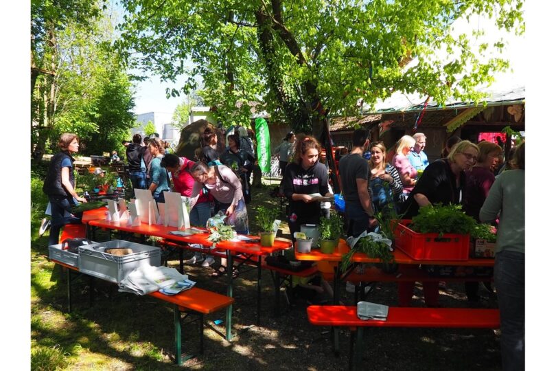 Volles Gelände im Biergarten des Servus Brückenwirt beim Pflanzentausch