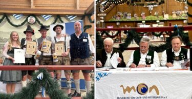 Siegerehrung mit Verena Schlecht, Josef Kronwitter, Konrad Lausser, Tobias Felix und Max Kriesmair. – Jury (von links): Ludwig Resch, Franz Haidu und Wolfgang Grünbauer.