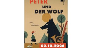 Plakatmotiv für "Peter und der Wolf" – Kinder- und Familienkonzert in Frasdorf