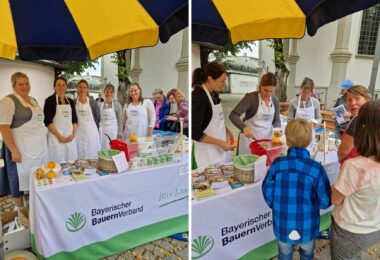 Archivbild einer Milchaktion der Wildenwarter Landfrauen am Priener Marktplatz – Archivbild einer Milchaktion der Wildenwarter Landfrauen am Priener Marktplatz