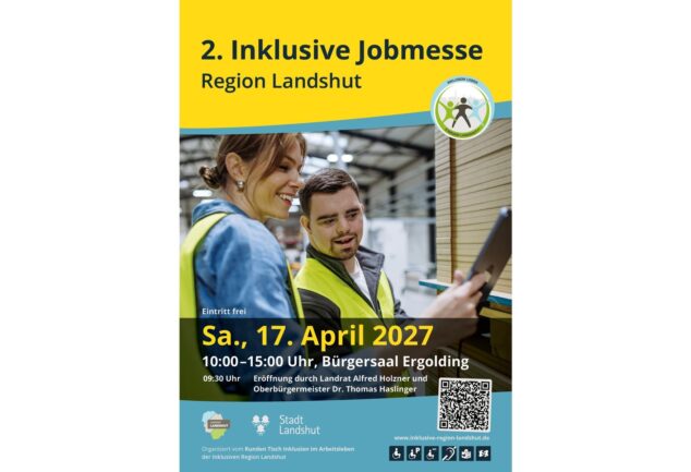 Plakat zur 2. Inklusiven Jobmesse am 17. April 2027 im Ergoldinger Bürgersaal