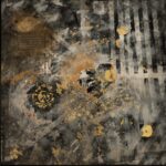 Abstraktes Acrylbild mit goldenen Akzenten und strukturierten Flächen