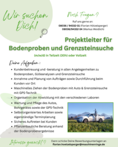 Stellenausschreibung: Projektleiter für Bodenproben und Grenzsteinsuche.