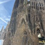 Fassade der Basilika in Barcelona, Blick nach oben.