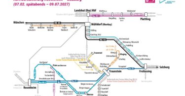 Ersatzverkehrsnetzplan Korridorsanierung Rosenheim – Salzburg (07.02.–09.07.2027)