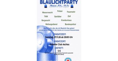 Flyer zur Blaulicht-Party am 7. November im Eiskeller Club Aschau