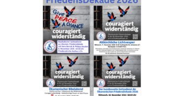 Plakat zur Ökumenischen FriedensDekade 2026 mit dem Motto couragiert widerständig