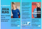 Veranstaltungsplakat mit Porträt von Julia Ruhs und Angaben zur Gesprächsrunde am 9. Oktober – Flyertext mit Buchcover von "Links-grüne Meinungsmacht"