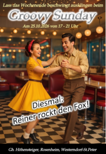 Plakatankündigung für den Groovy Sunday am 25. Oktober 2026