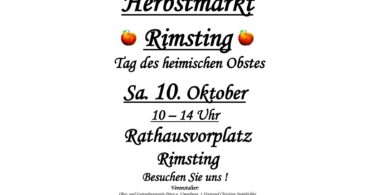Plakat zum Herbstmarkt Rimsting: Tag des heimischen Obstes am 10. Oktober, 10 bis 14 Uhr