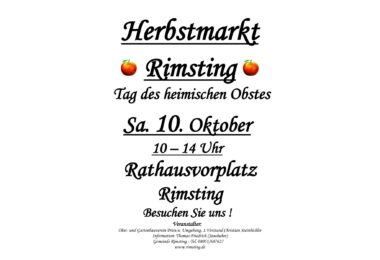 Plakat zum Herbstmarkt Rimsting: Tag des heimischen Obstes am 10. Oktober, 10 bis 14 Uhr
