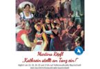 Martina Röpfl vor einem Gemälde, das eine Volkstanzszene zeigt.