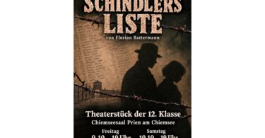 Plakat zum Klassenspiel „Schindlers Liste“ der 12. Klasse der Freien Waldorfschule Chiemgau