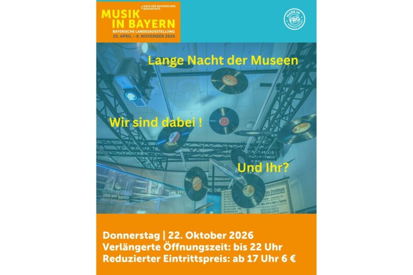 Plakat zur Langen Nacht der Museen mit Hinweis auf verlängerte Öffnungszeiten und reduzierten Eintritt