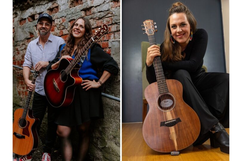 Monika Maria Wagner und Gitarrist Martin Halmich mit ihren Gitarren – Monika Maria Wagner mit Gitarre