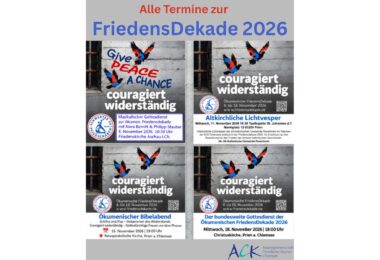 Plakat zur Ökumenischen FriedensDekade 2026 mit dem Motto couragiert widerständig