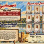 Plakat der Theatergruppe Riedering zur Aufführung 'Regenwurm-Orakel' mit Spielterminen.