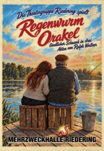 Titelplakat 'Regenwurm-Orakel' mit Motiv am See.