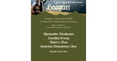 Plakat zum Volksmusikhoagart am 13. November im Moarhof in Roßholzen