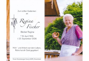 Trauerkarte von Regina Fischer, genannt Bäcker-Regina.